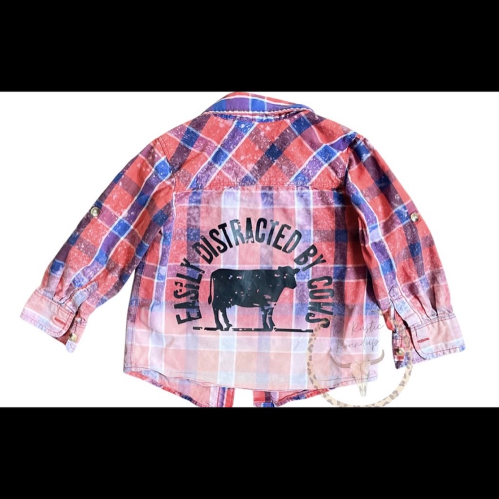 Toddler 2T Hand Distressed Bleached Flannel Button Up Shirt
